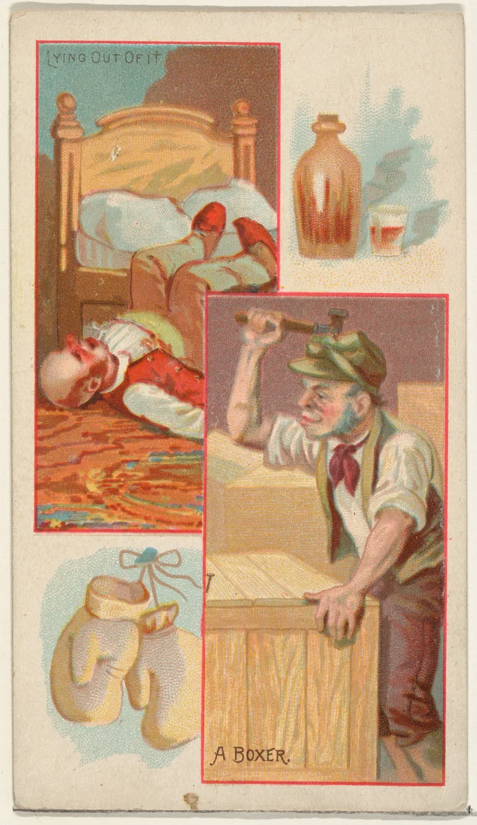 Lying Out of It / A Boxer, from the Jokes series (N118) issued by Duke Sons & Co. to promote Honest Long Cut Tobacco by W. Duke, Sons & Co., print, 1890-1893
