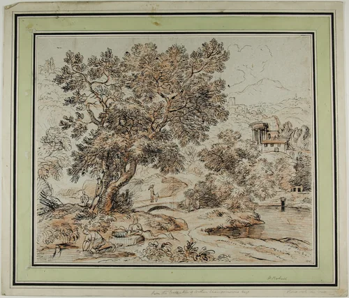 Figures in Idyllic Italianate Landscape by Franz Kobell, drawing, 1769-1822