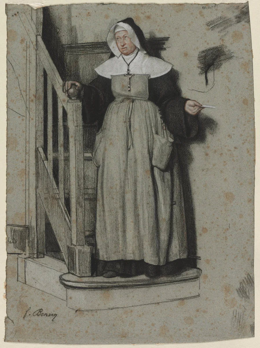 The Letter of Admission, Interior of a Convent by François Bonvin, drawing, 1862-1867
