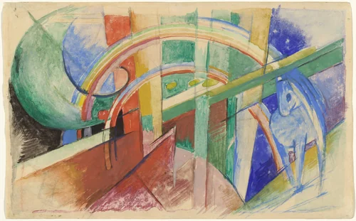Blue Horse with Rainbow (Blaues Pferd mit Regenbogen) by Franz Marc, drawing, 1913