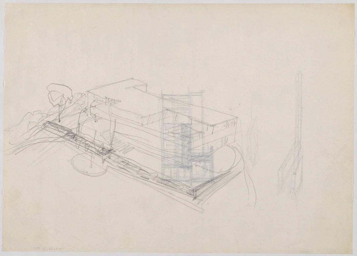 Tugendhat House, Brno, Czech Republic (Perspective sketch) by Ludwig Mies van der Rohe, mies van der rohe archive, 1928