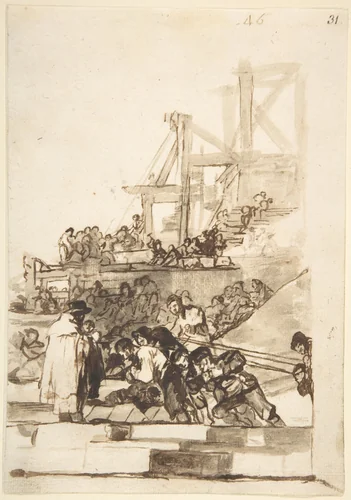 Construction; page 46, from "Images of Spain" Album (F) by Goya, drawing, 1812-1820