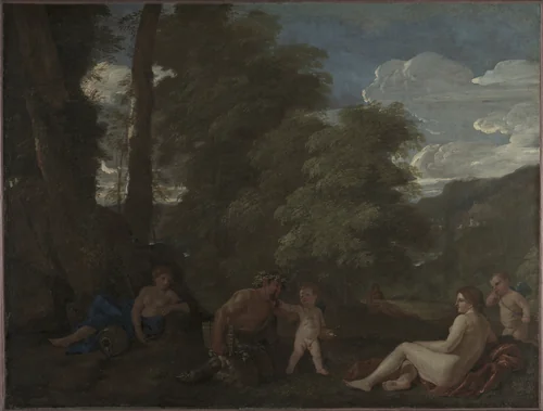 Nymphs and a Satyr (Amor Vincit Omnia) by Nicolas Poussin, painting, 1625-1627