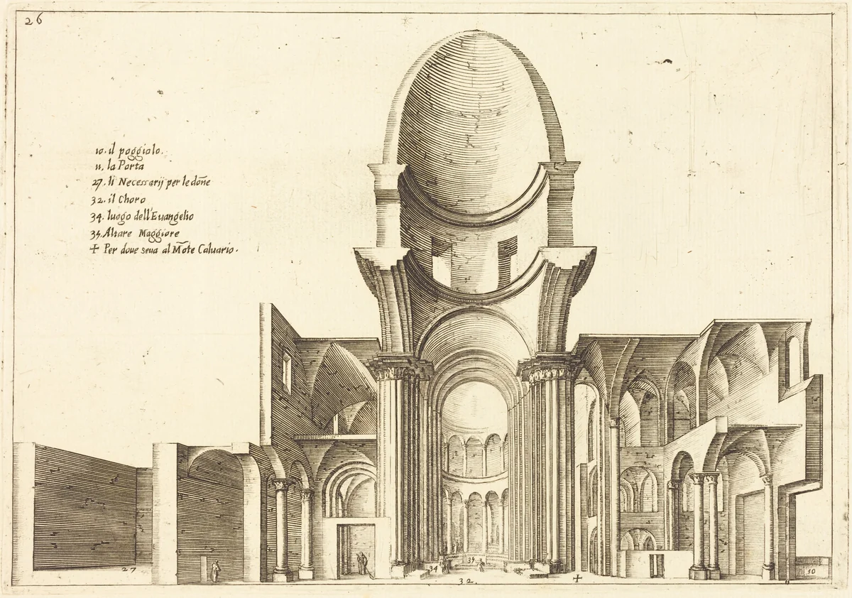 Cross-Section of a Church by Jacques Callot, print, 1619