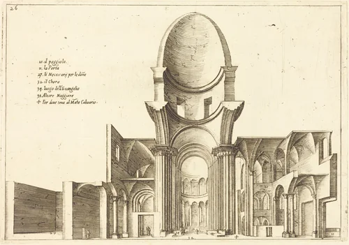Cross-Section of a Church by Jacques Callot, print, 1619