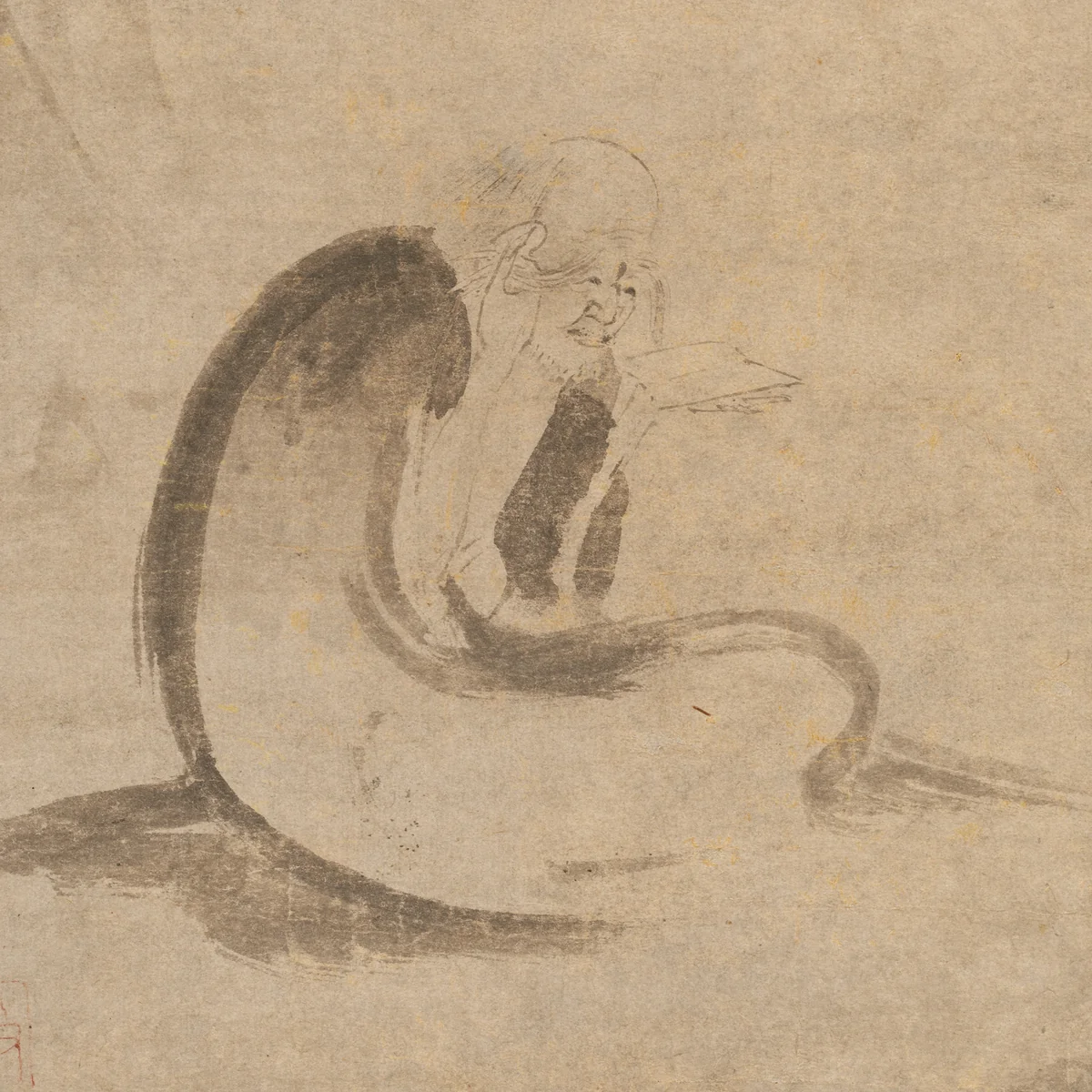 Reading a sutra by moonlight by Unidentified Artist, painting, 1322-1337