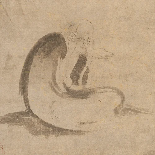 Reading a sutra by moonlight by Unidentified Artist, painting, 1322-1337