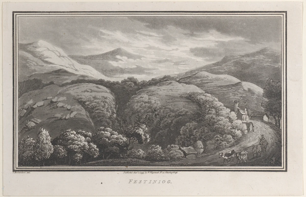 Festiniog, from "Remarks on a Tour to North and South Wales, in the year 1797" by John Hill, print, 1799