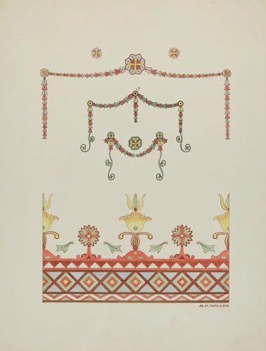 Wall Decorations (Drawing Made from a Restoration) by Randolph F. Miller, index of american design, 1936