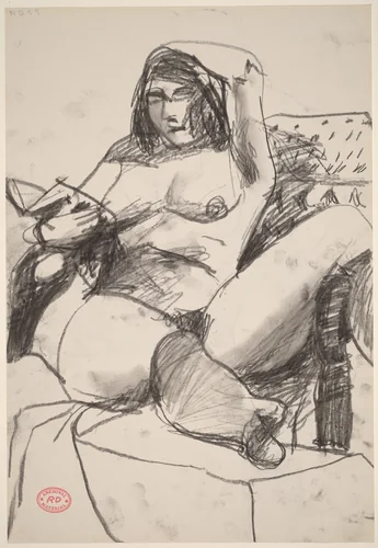 Untitled [female nude seated and reading] [recto] by Richard Diebenkorn, drawing, 1959