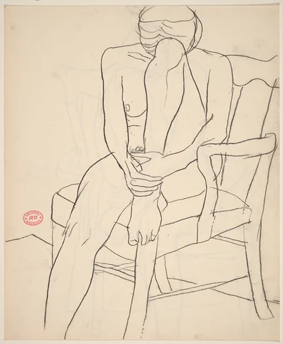 Untitled [seated nude with resting her head on her retracted leg] [recto] by Richard Diebenkorn, drawing, 1955-1967