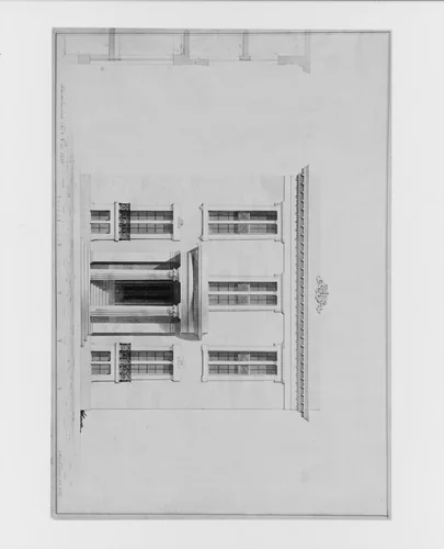 House for William C. Rhinelander, No. 1 Fifth Avenue, New York (front elevation and partial section, project) by Alexander Jackson Davis, drawing, 1836