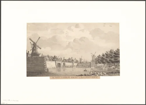 Gezicht op de Weteringpoort vanaf het Singel by Dirk Verrijk, drawing, 1744-1786