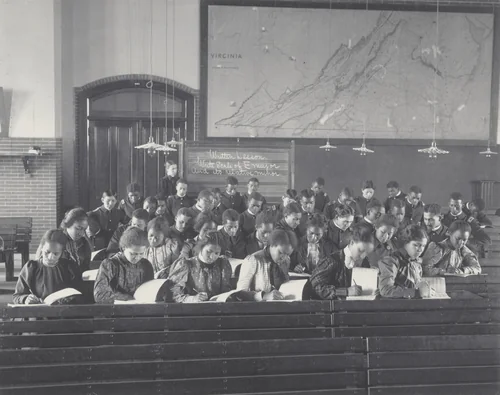 Senior Class writing music by Frances Benjamin Johnston, photograph, 1899