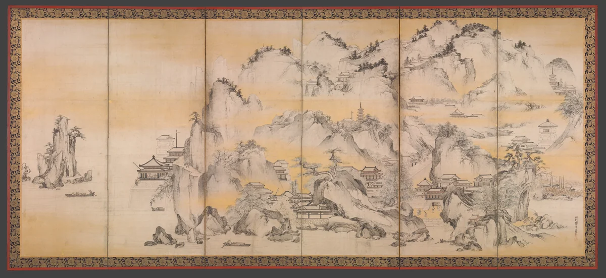 Jinshan Island and West Lake by Kano Sanraku (狩野山楽), painting, 1630