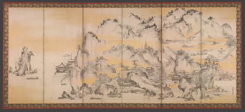 Jinshan Island and West Lake by Kano Sanraku (狩野山楽), painting, 1630