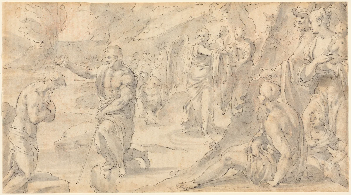 The Baptism of Christ by Friedrich Sustris, drawing, 1540-1599