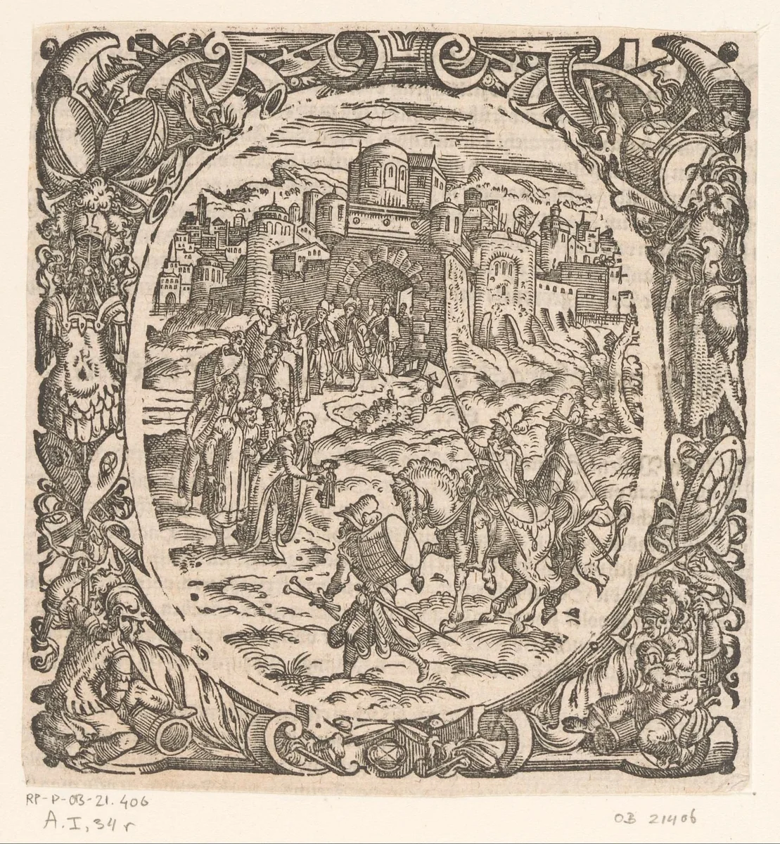 Overgave van een stad by Jost Amman, print, 1573