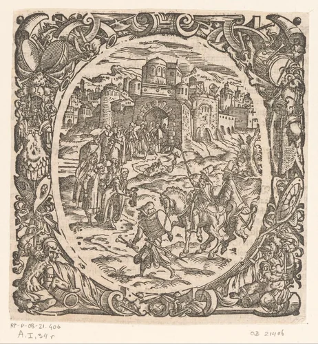Overgave van een stad by Jost Amman, print, 1573