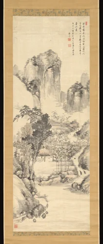 Making Sencha by a Bamboo Grove and Stream by Nukina Kaioku (貫名海屋), painting, 1844