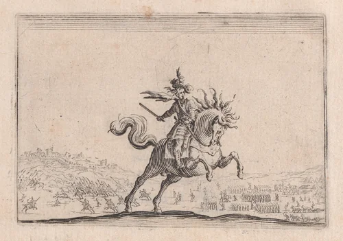 Le Commandant a Cheval (The Commander on Horseback), from "Les Caprices" Series B, The Nancy Set by Jacques Callot, print, 1617-1620
