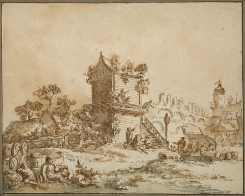 The Moscow Tavern by Jean Baptiste Le Prince, drawing, 1768-1778