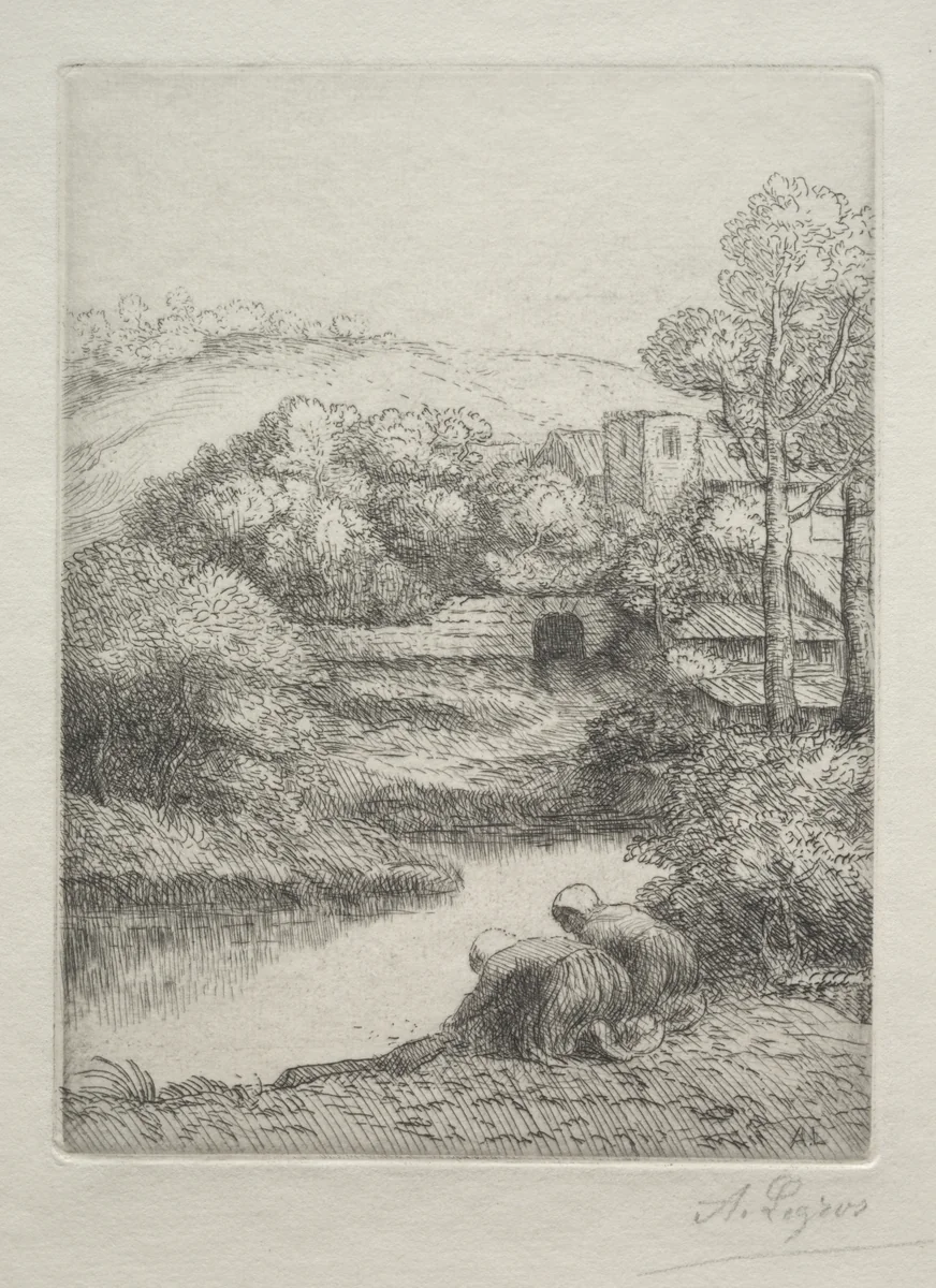 The Washing Place, called The Washerwomen (Le Lavoir, Dite "Les Laveuses") by Alphonse Legros, print, 1857-1911