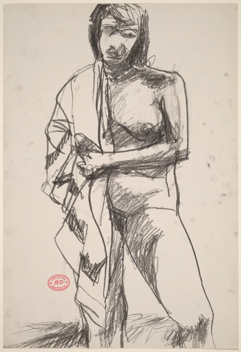 Untitled [standing female nude with drapery over right shoulder] by Richard Diebenkorn, drawing, 1955-1967