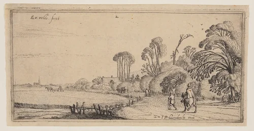 Landscape with a Rider and a Walker on a Road, from Landscapes by Esaias van de Velde, print, 1610-1630
