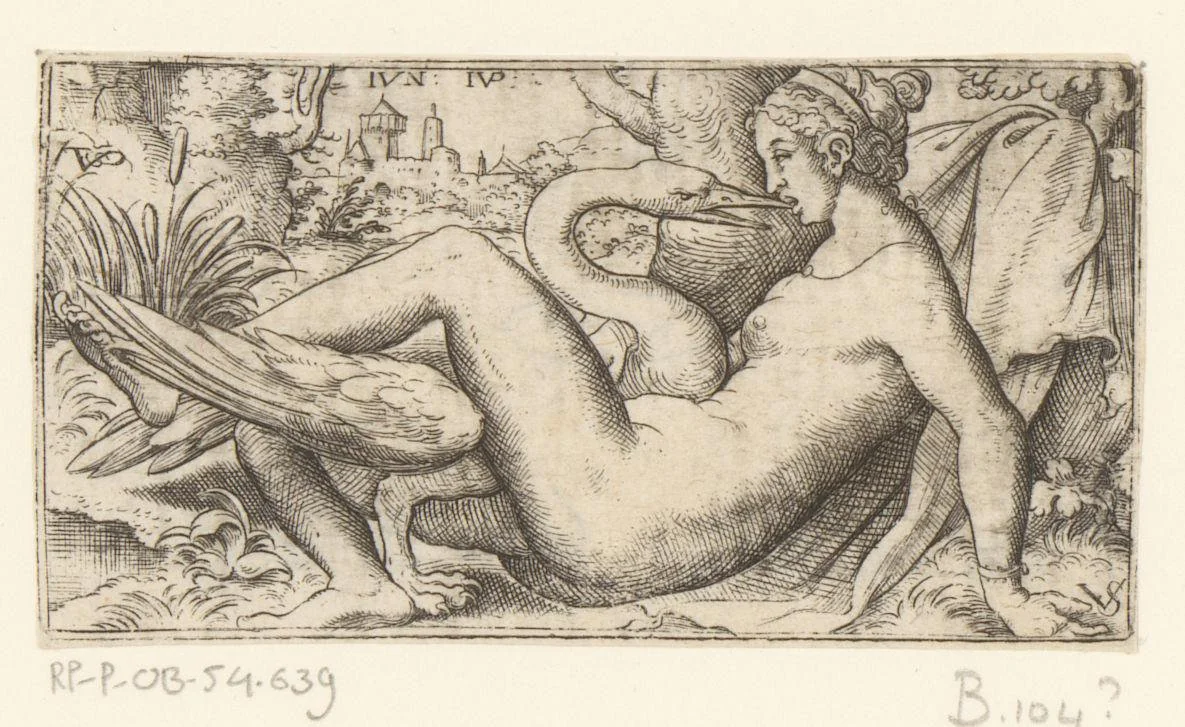 Leda en de zwaan by anonymous, print, 1524-1612