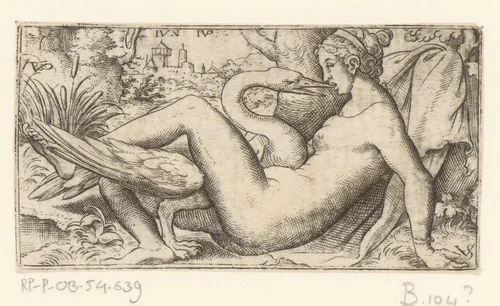 Leda en de zwaan by anonymous, print, 1524-1612