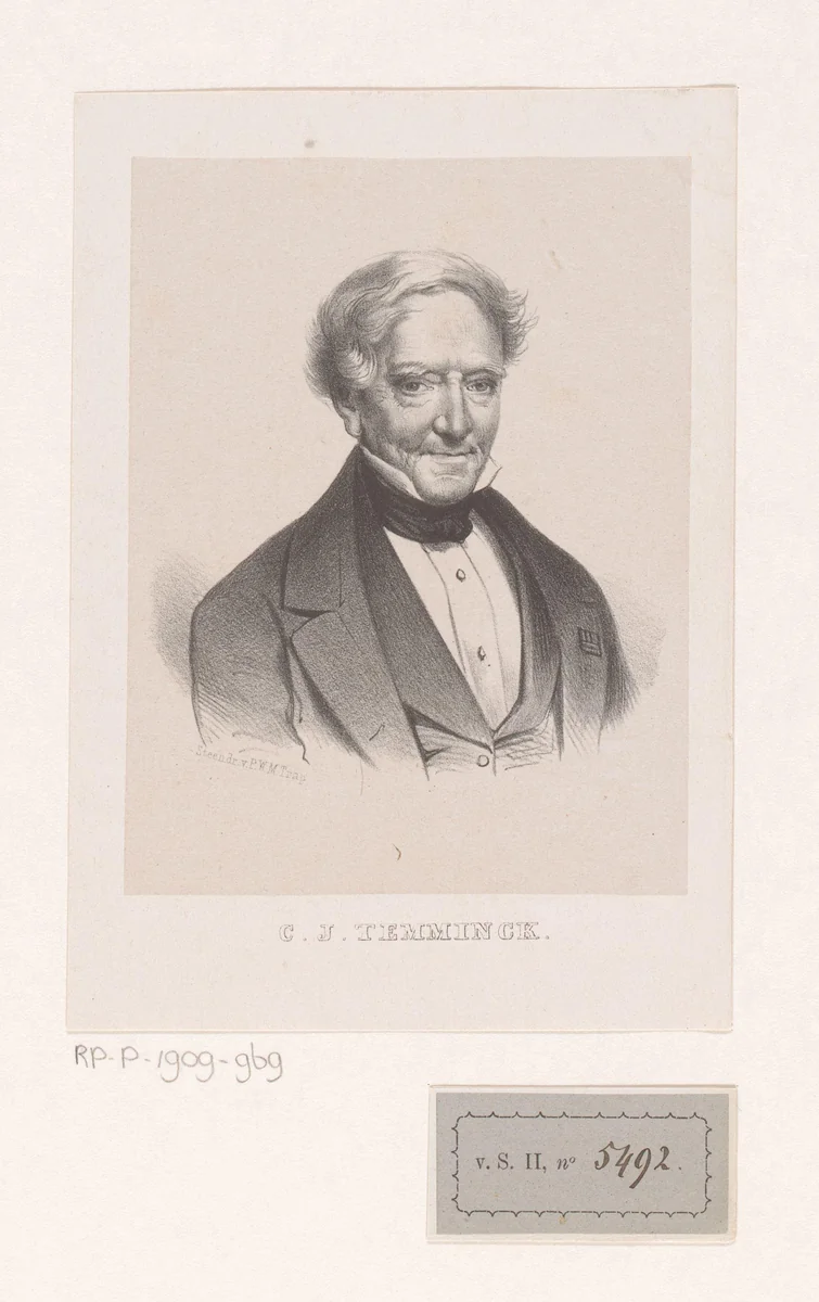 Portret van Coenraad Jacob Temminck by anonymous, print, 1858