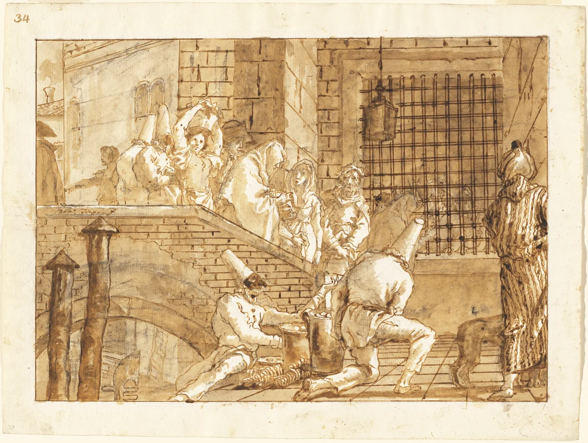 The Prison Visit by Giovanni Domenico Tiepolo, drawing, 1797-1804