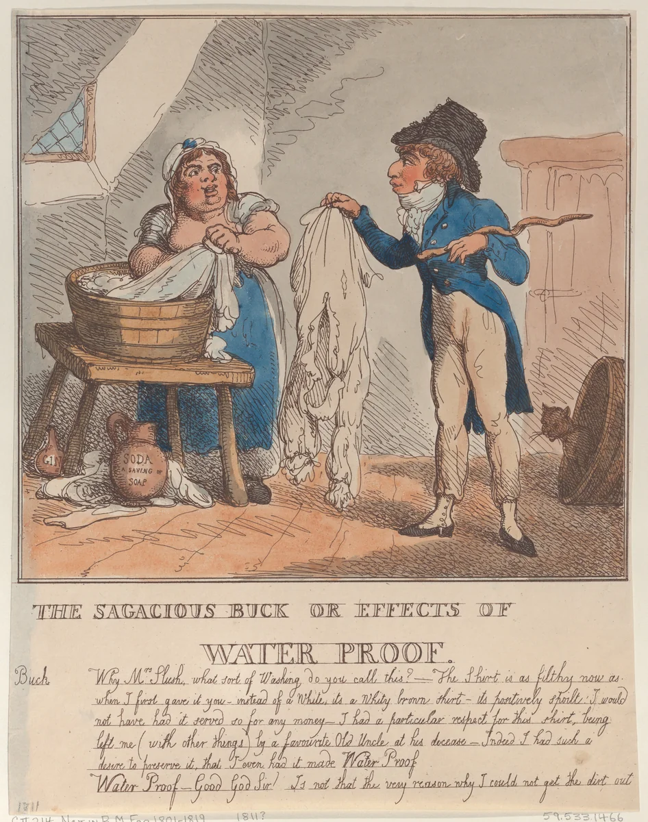 The Sagacious Buck or Effects of Water Proof by Thomas Rowlandson, print, 1811