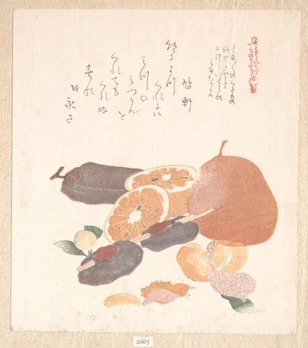 Oranges and Dried Persimmons by Kubo Shunman (窪俊満), print, 1800-1899
