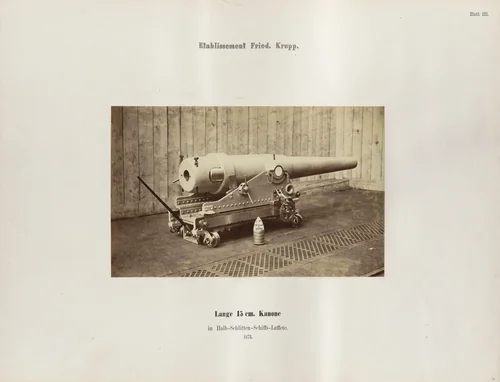 Lange 15 cm. Kanone in Halb-Schlitten-Schiffs-Laffete by Hugo van Werden, photograph, 1873