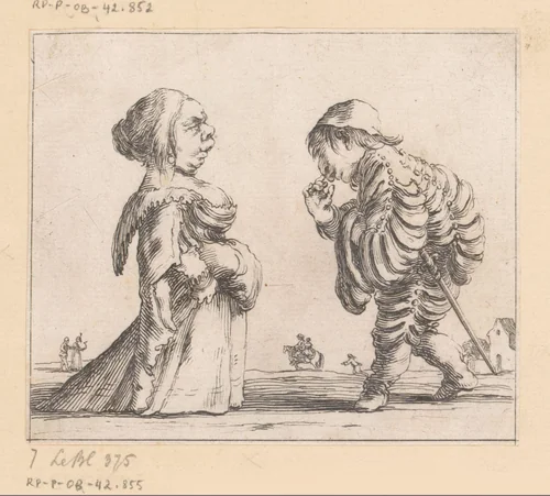 Karikaturale voorstelling van een man en een vrouw by François Collignon, print, 1620-1687