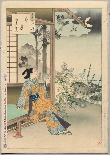 The Fourth Month, A Lady of the Enkyō Era (1744-48), from the series Thirty-six Elegant Selections by Mizuno Toshikata, print, 1894