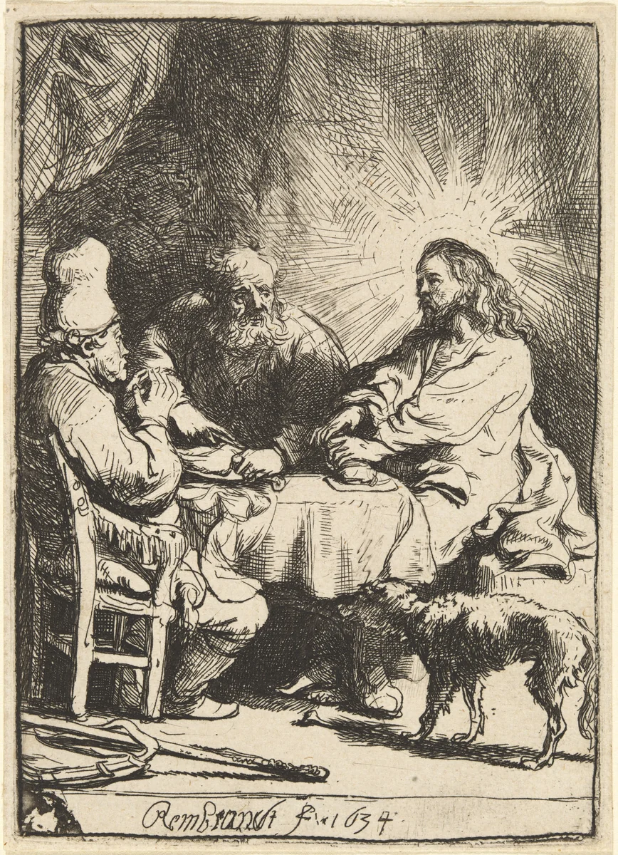Christ at Emmaus: the Smaller Plate by Rembrandt van Rijn, print, 1634