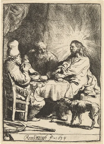 Christ at Emmaus: the Smaller Plate by Rembrandt van Rijn, print, 1634