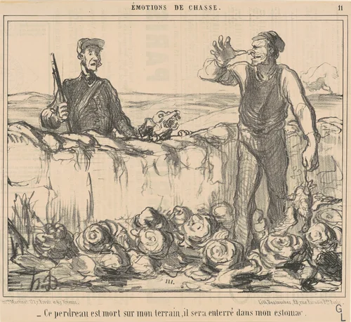 Ce perdreau est mort sur mon terrain ... by Honoré Daumier, print, 1857