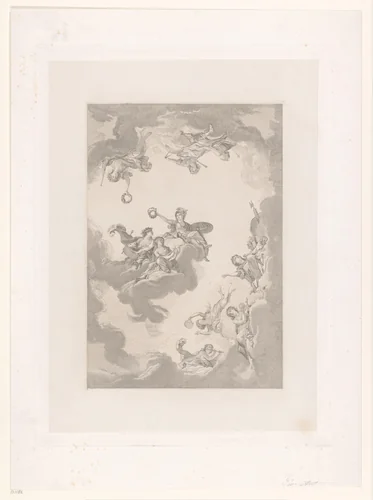 Allegorische voorstelling naar een plafond in Fontainebleau by François de Meersman, print, 1884