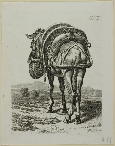 Feeding Mule - Rear, from Die Zweite Thierfolge by Johann Christian Reinhart, print, 1800