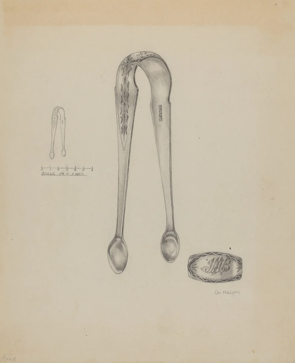Silver Sugar Tongs by Grace Halpin, index of american design, 1937