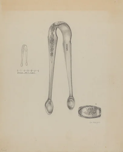 Silver Sugar Tongs by Grace Halpin, index of american design, 1937