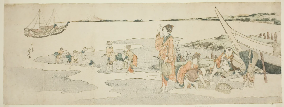 Shellfish gathering by Katsushika Hokusai (葛飾 北斎), print, 1795-1805