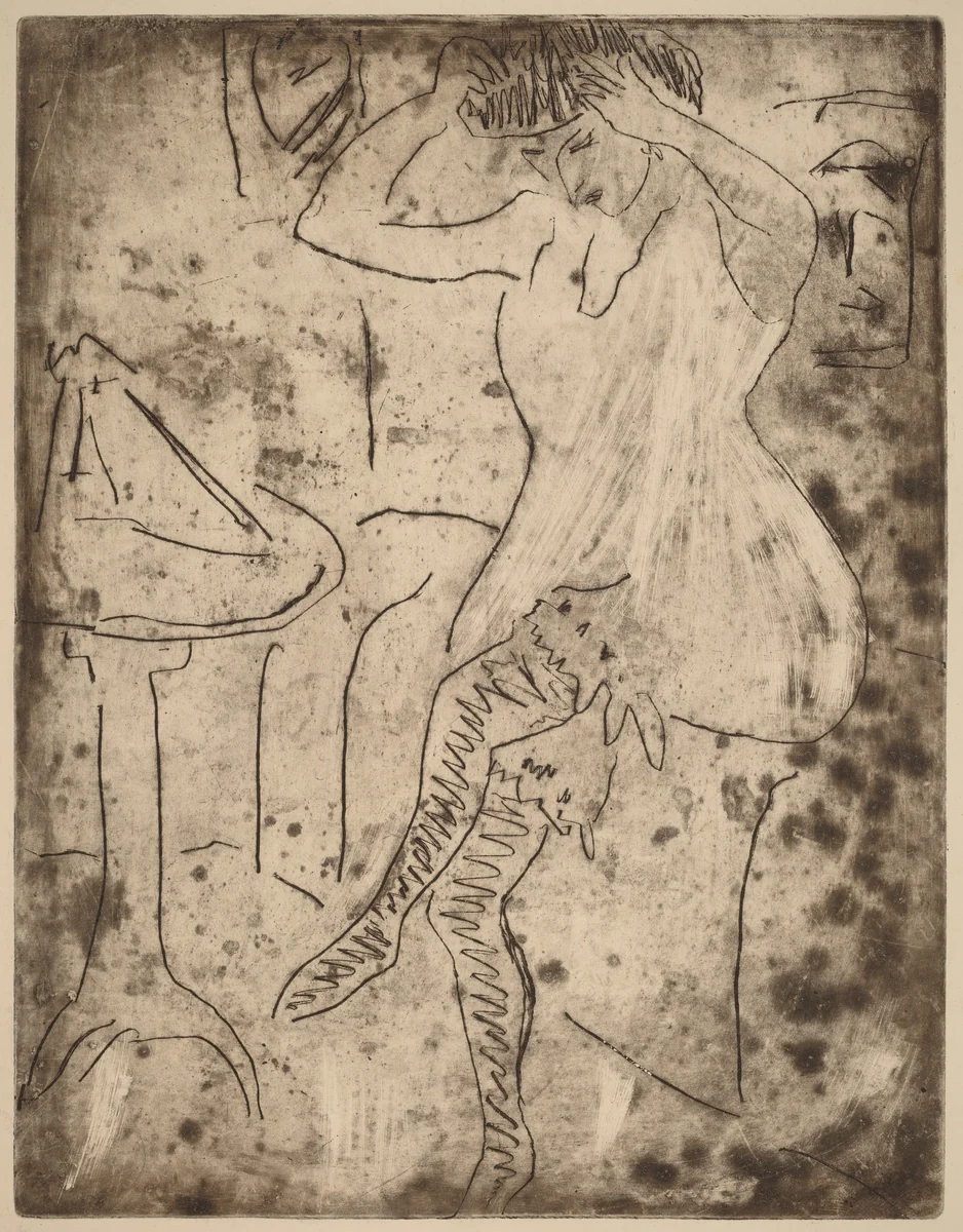 Dodo Arranging Her Hair by Ernst Ludwig Kirchner, print, 1909