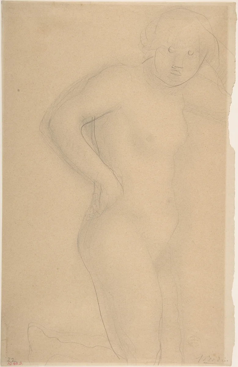 Young Girl Kneeling by Auguste Rodin, drawing, 1840-1917