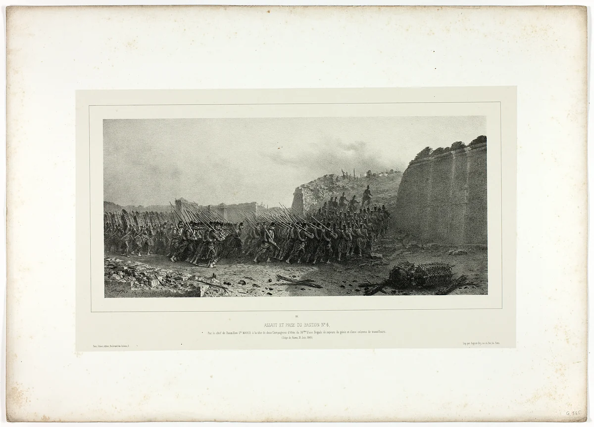 Assault and capture of bastion no. 6, from Souvenirs d’Italie: Expédition de Rome by Denis Auguste Marie Raffet, print, 1858