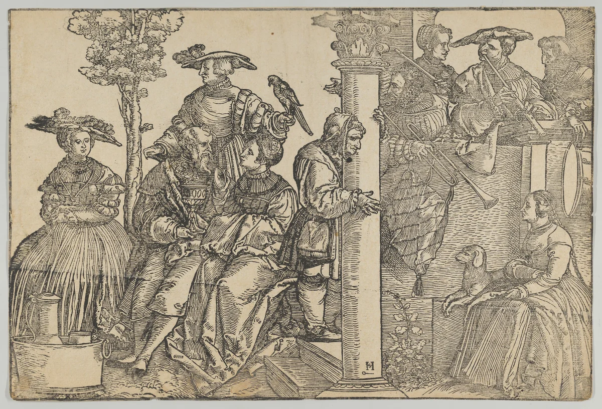 Musicians and Onlookers by Hans Schäufelein, print, 1500-1540